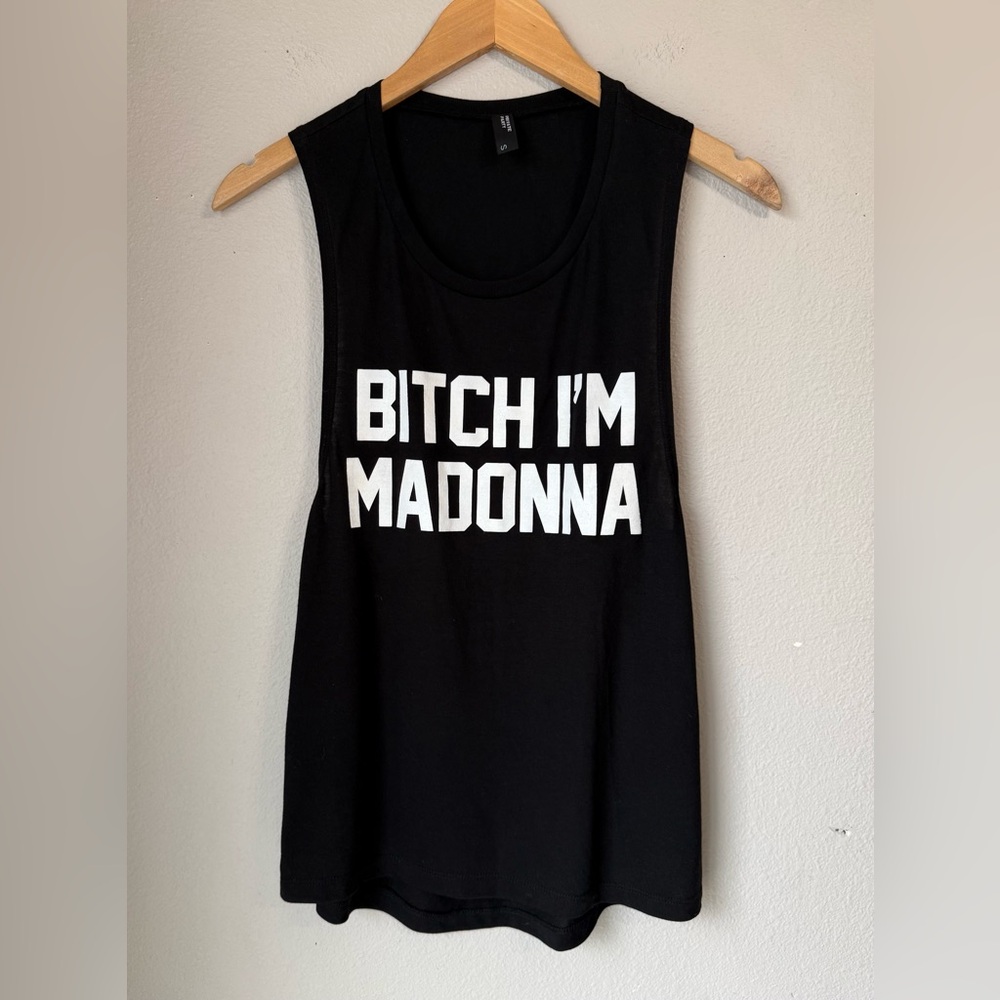 Private Party “Bitc* I’m Madonna” Black And White Tank Top Womens Size Small